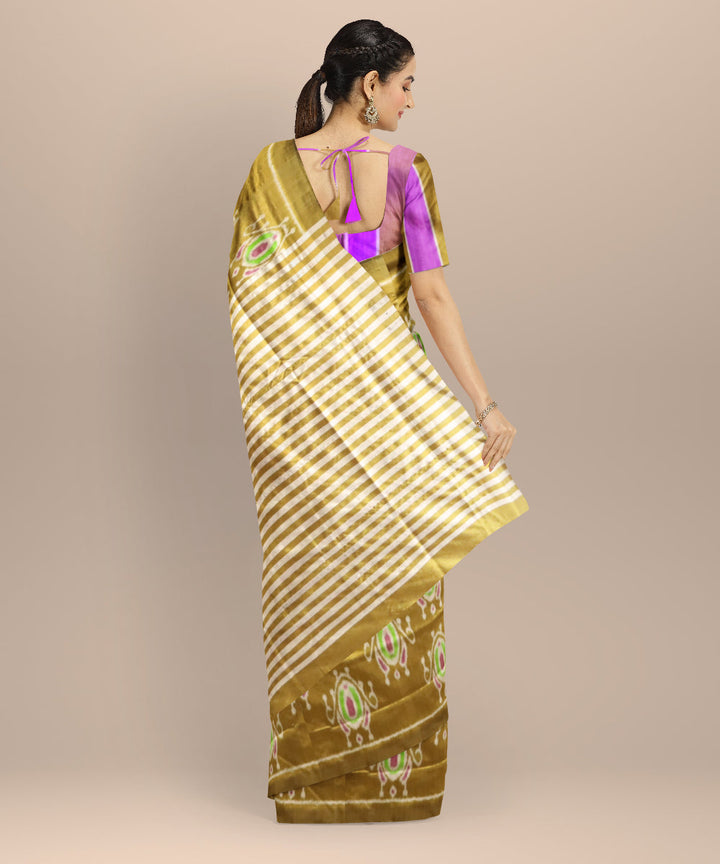 Olive green dark tan silk handloom sambalpuri saree