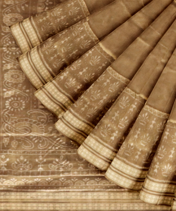 Beige Dark Tan Silk Handloom Sambalpuri Saree