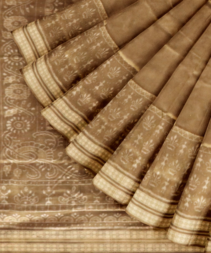 Beige dark tan silk handloom sambalpuri saree