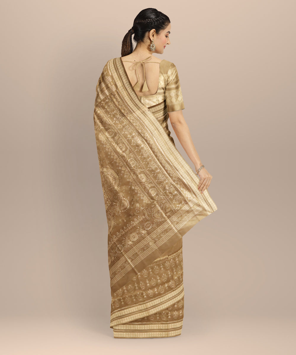 Beige dark tan silk handloom sambalpuri saree