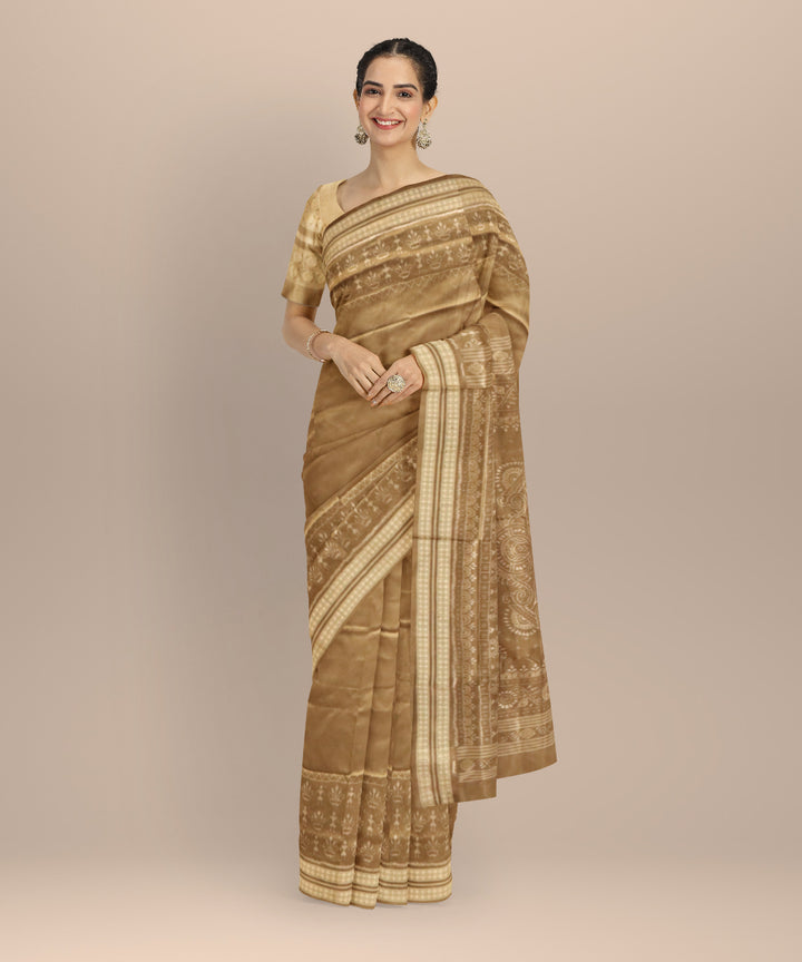 Beige Dark Tan Silk Handloom Sambalpuri Saree