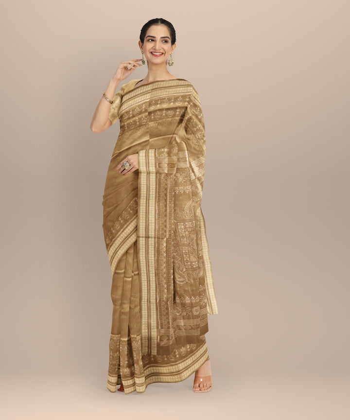Beige dark tan silk handloom sambalpuri saree