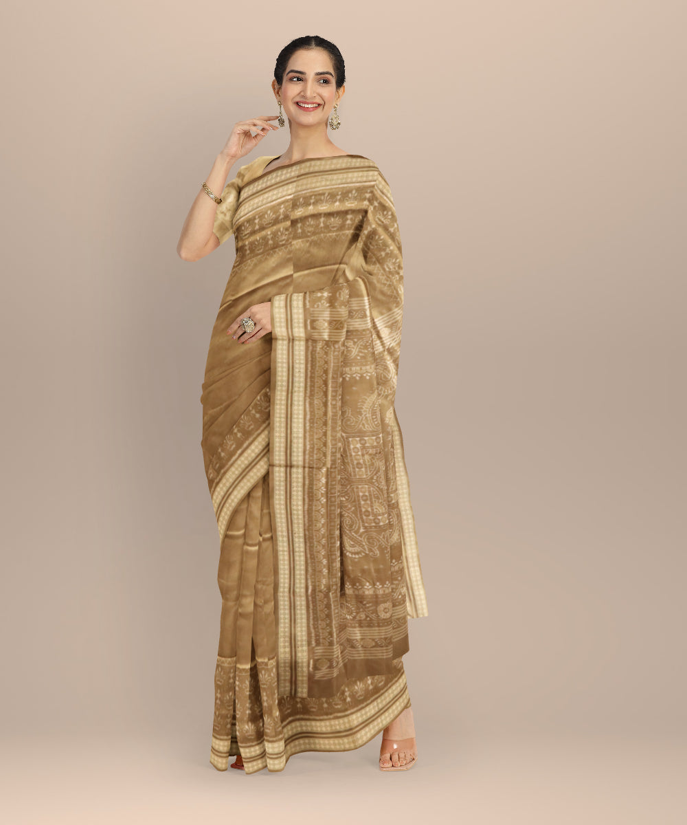 Beige dark tan silk handloom sambalpuri saree