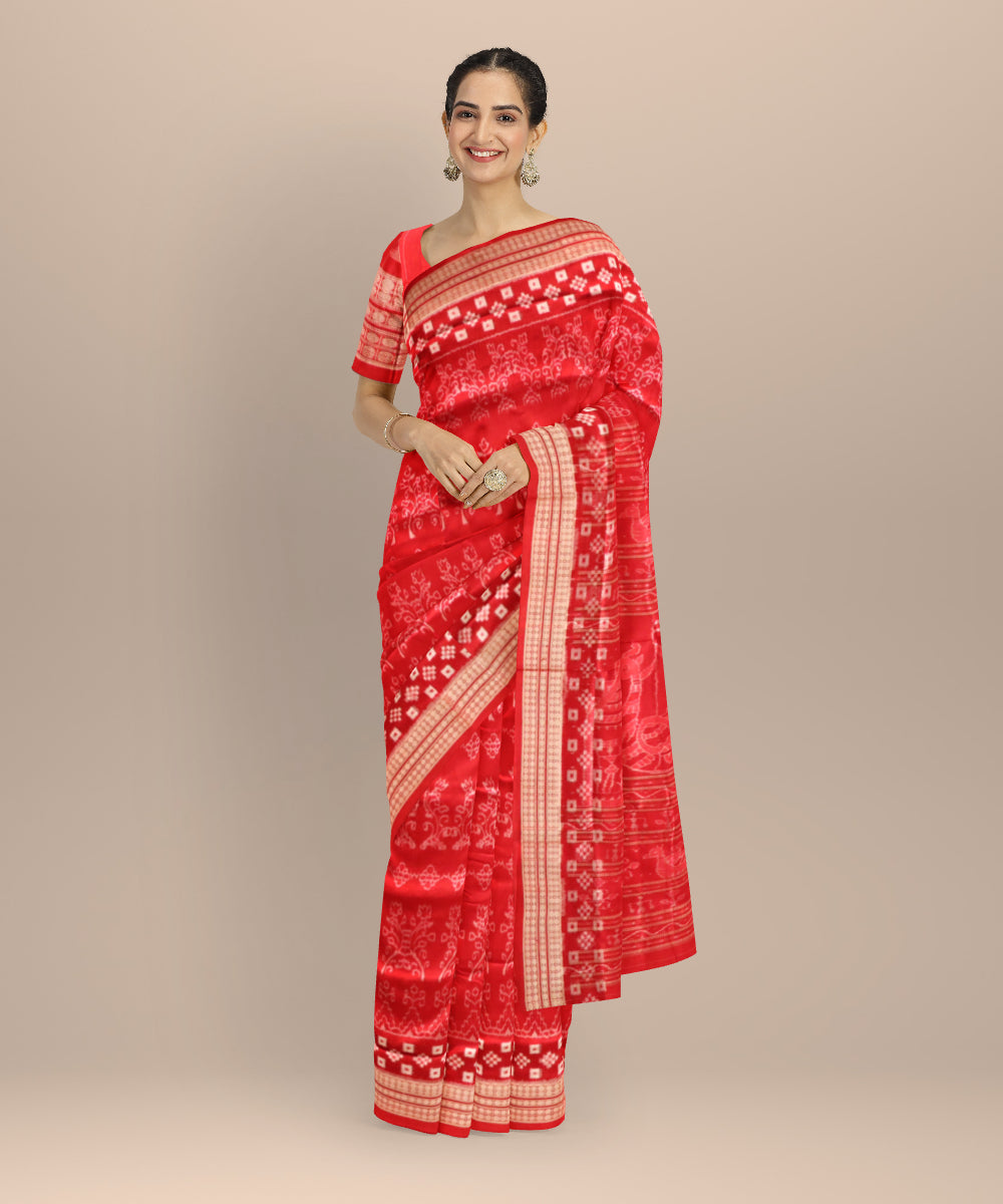 Red dark red silk handloom sambalpuri saree