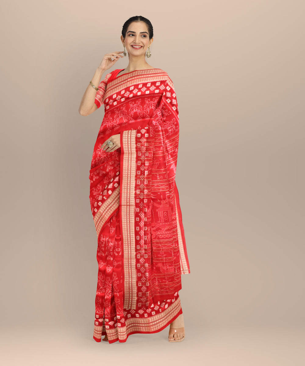 Red dark red silk handloom sambalpuri saree