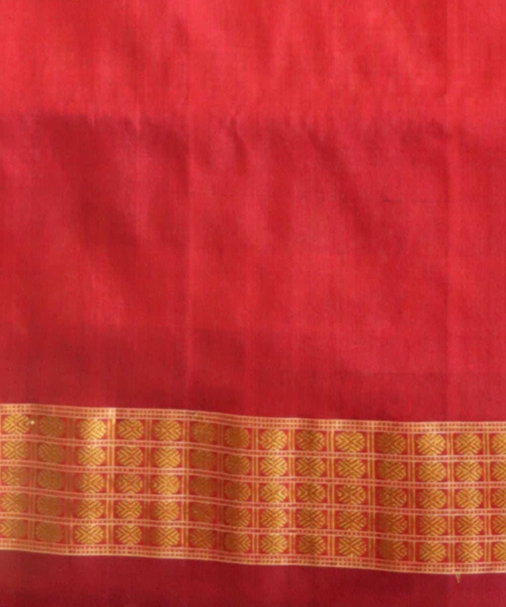 Sky Blue Crimson Red Silk Handloom Sambalpuri Saree