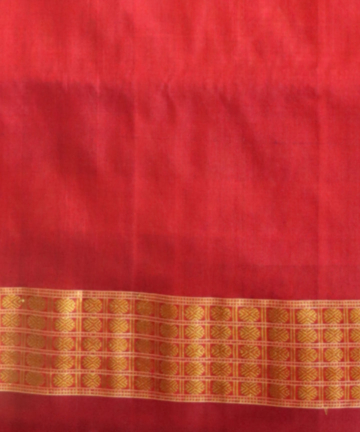Sky Blue Crimson Red Silk Handloom Sambalpuri Saree