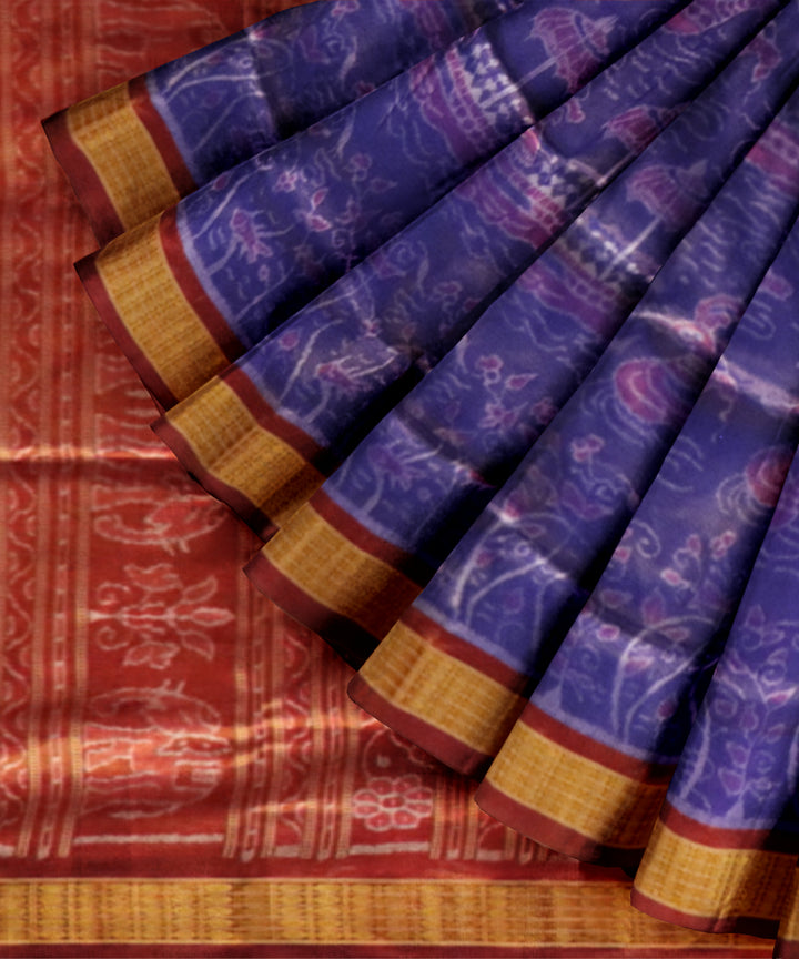 Sky Blue Crimson Red Silk Handloom Sambalpuri Saree