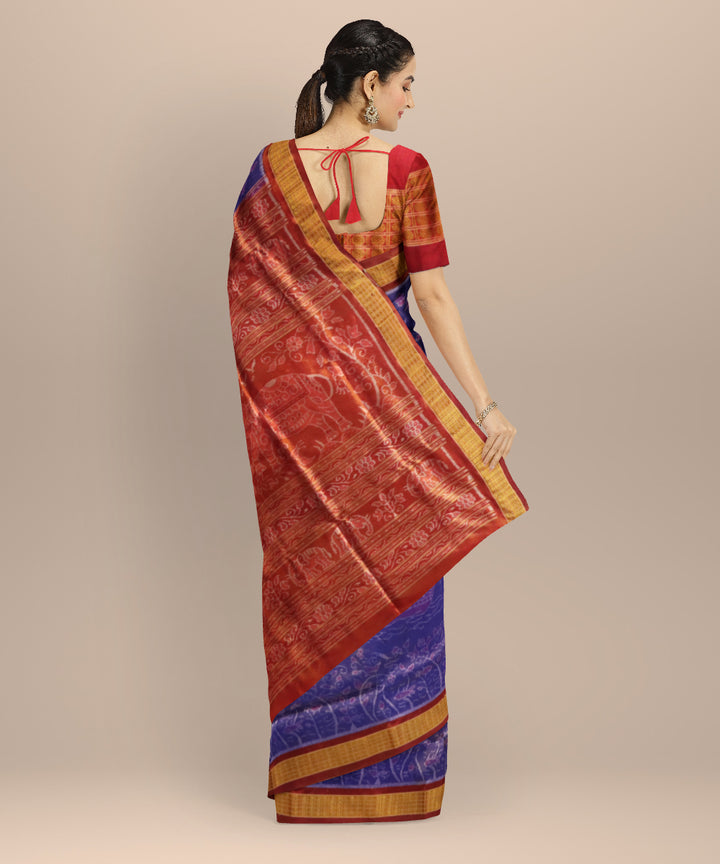 Sky Blue Crimson Red Silk Handloom Sambalpuri Saree