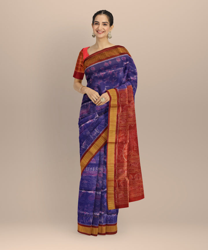Sky Blue Crimson Red Silk Handloom Sambalpuri Saree
