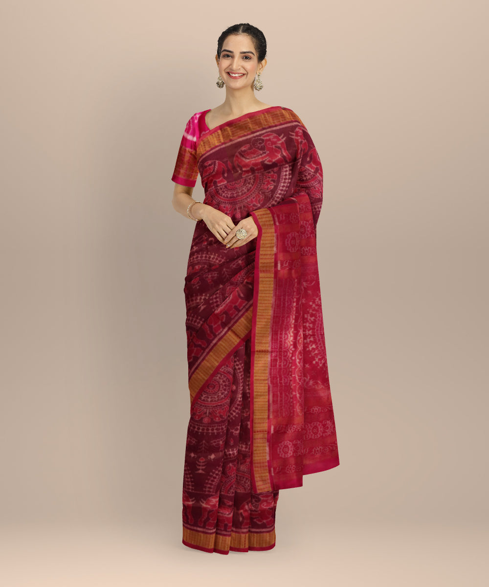 Violet dogwood rose silk handloom sambalpuri saree