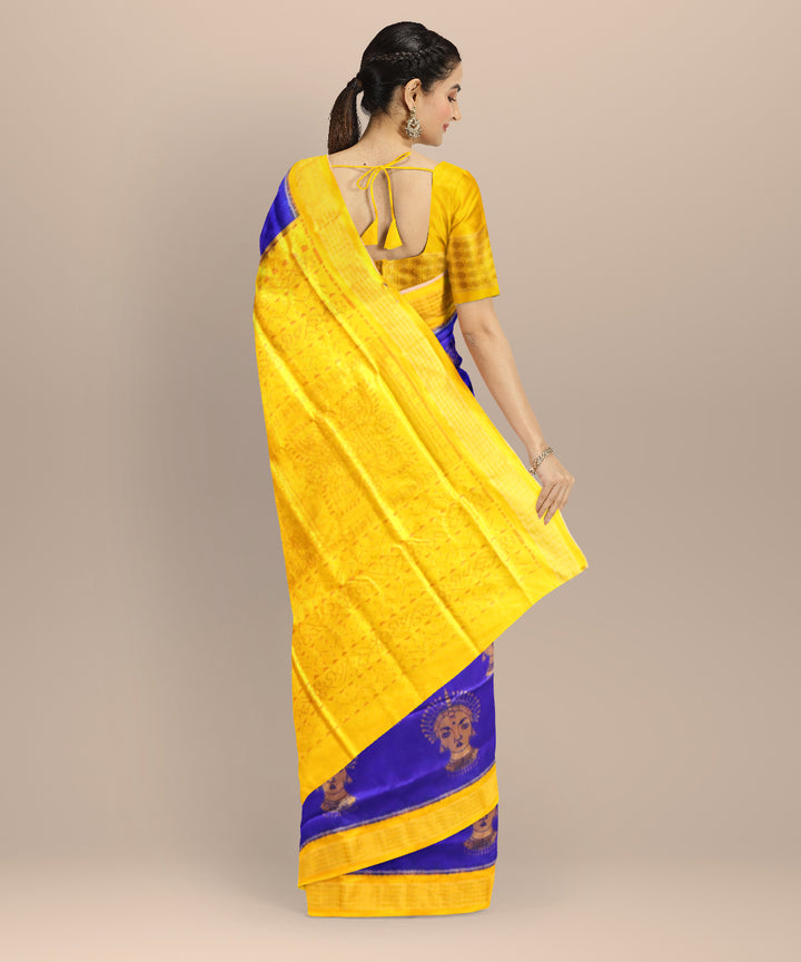 Duke Blue & Cyber Yellow Sambalpuri Silk Saree with Odissi Dancer Ikat