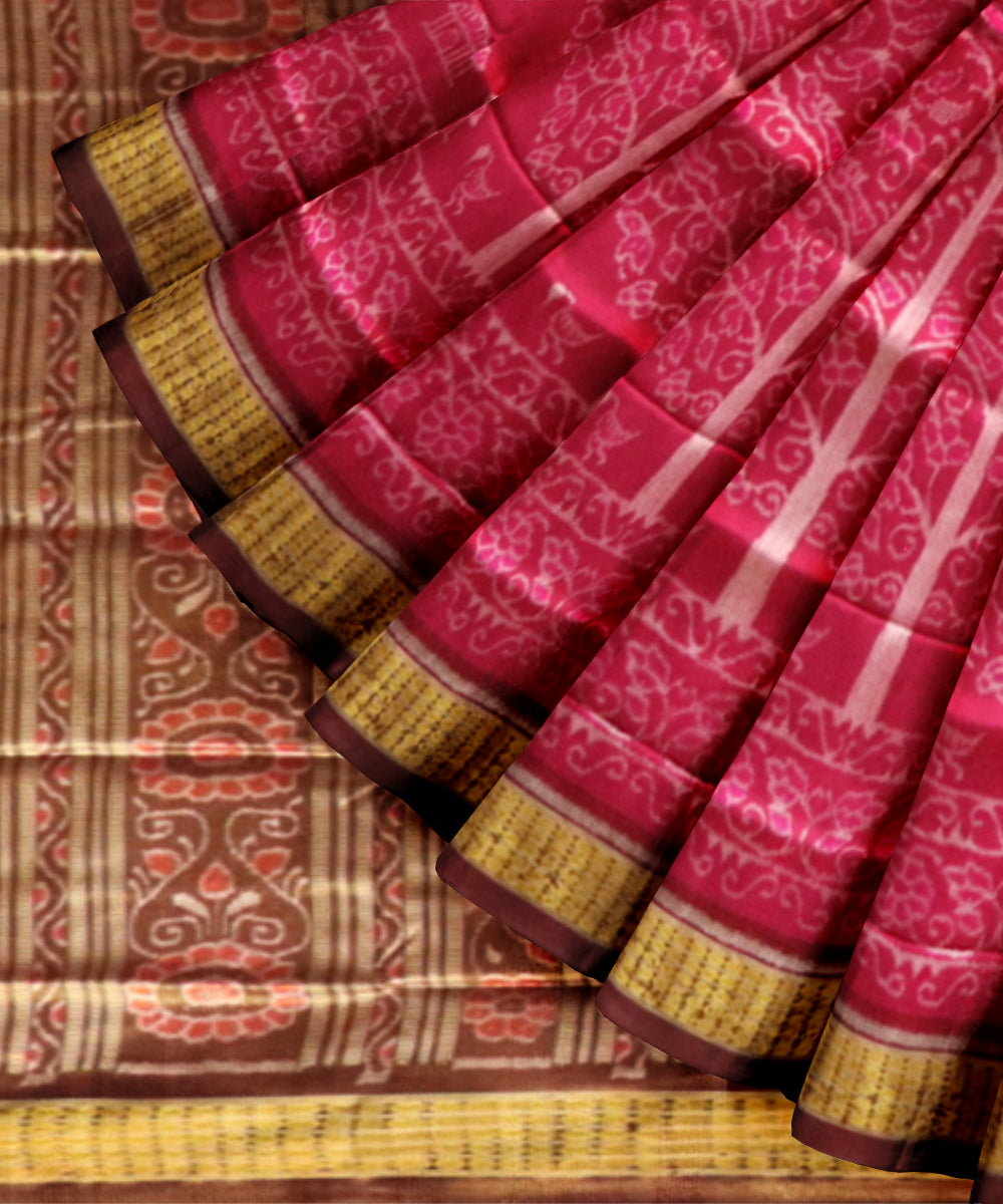 Pink Dark Scarlet Silk Handloom Sambalpuri Saree