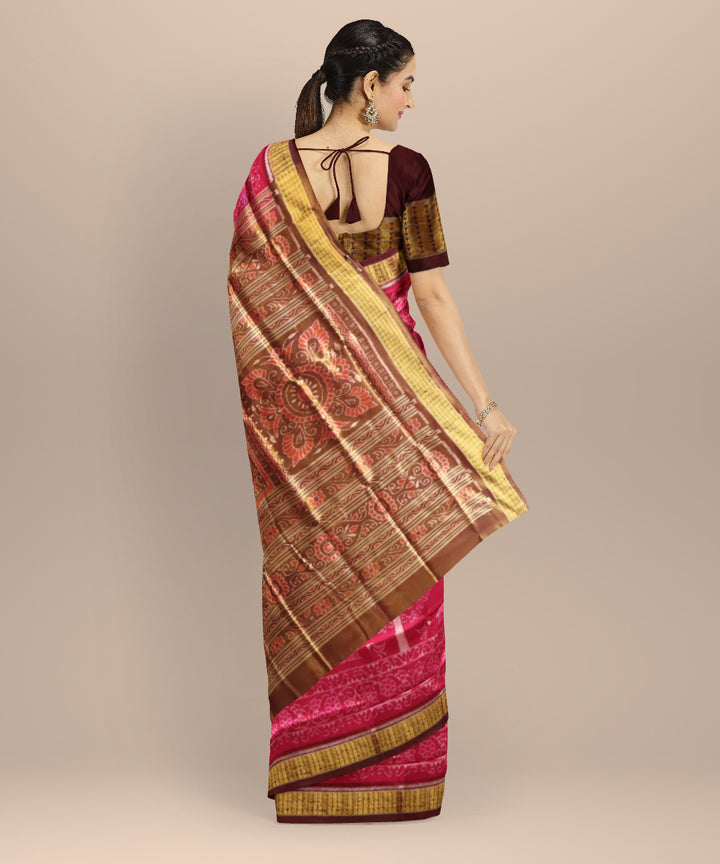 Pink Dark Scarlet Silk Handloom Sambalpuri Saree