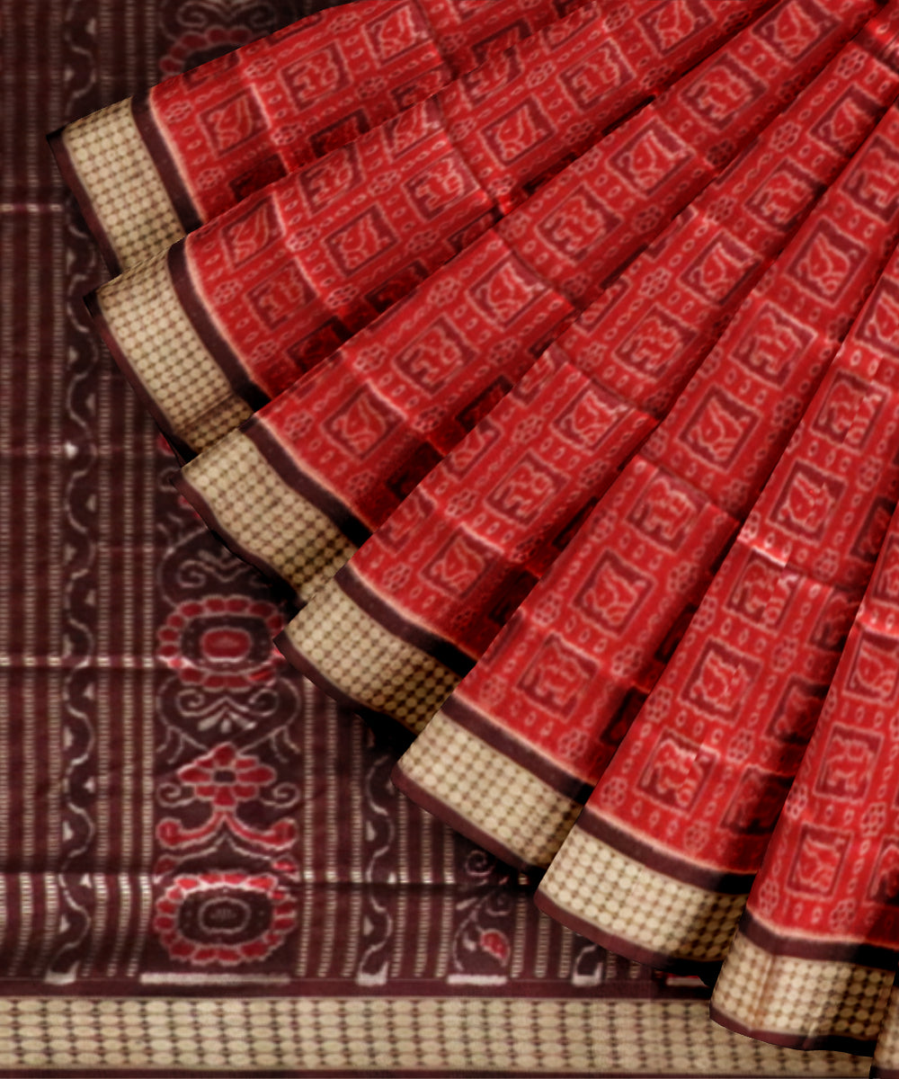 Red Dark Scarlet Silk Handloom Sambalpuri Saree