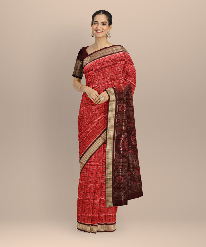 Red Dark Scarlet Silk Handloom Sambalpuri Saree