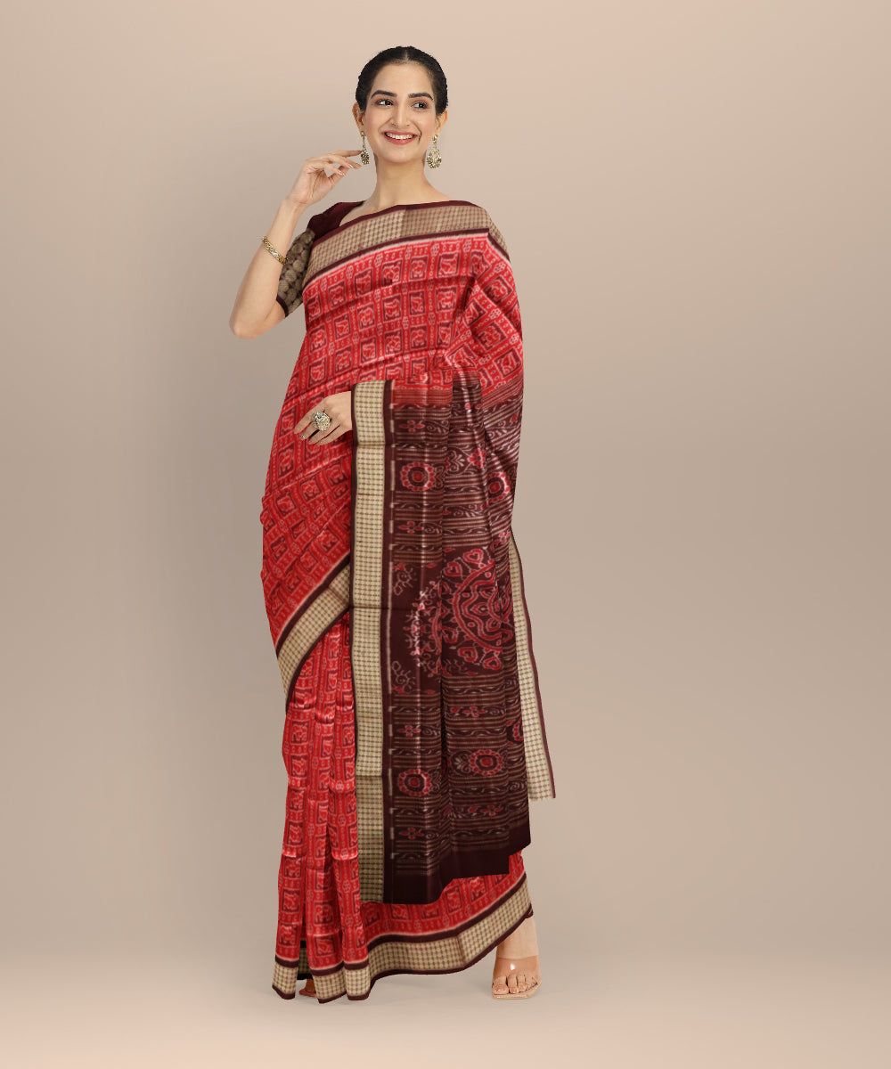 Red dark scarlet silk handloom sambalpuri saree