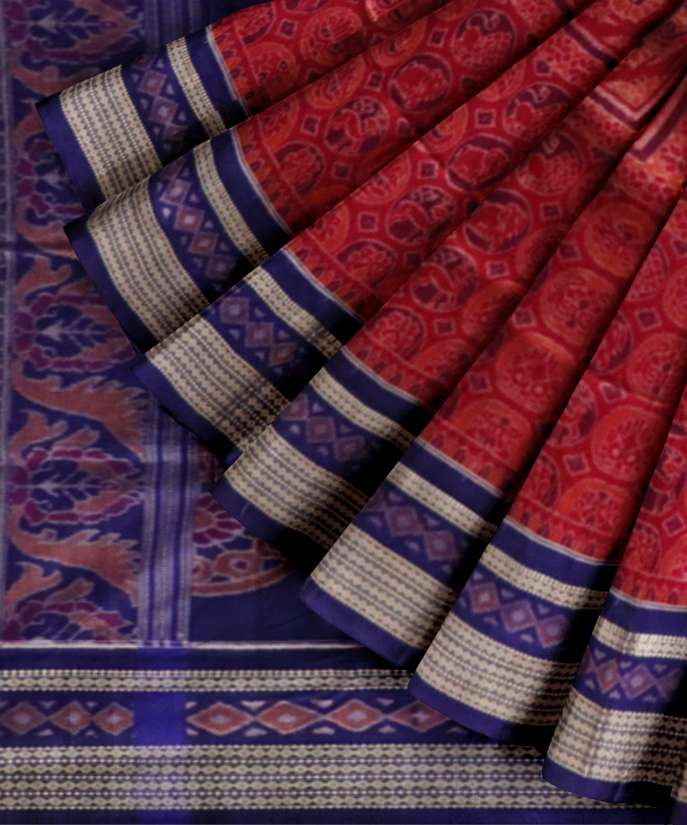 Pink dark blue cotton silk handloom sambalpuri saree