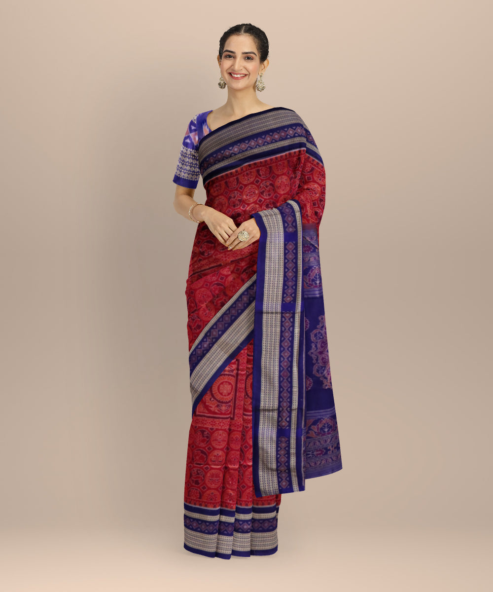 Pink dark blue cotton silk handloom sambalpuri saree