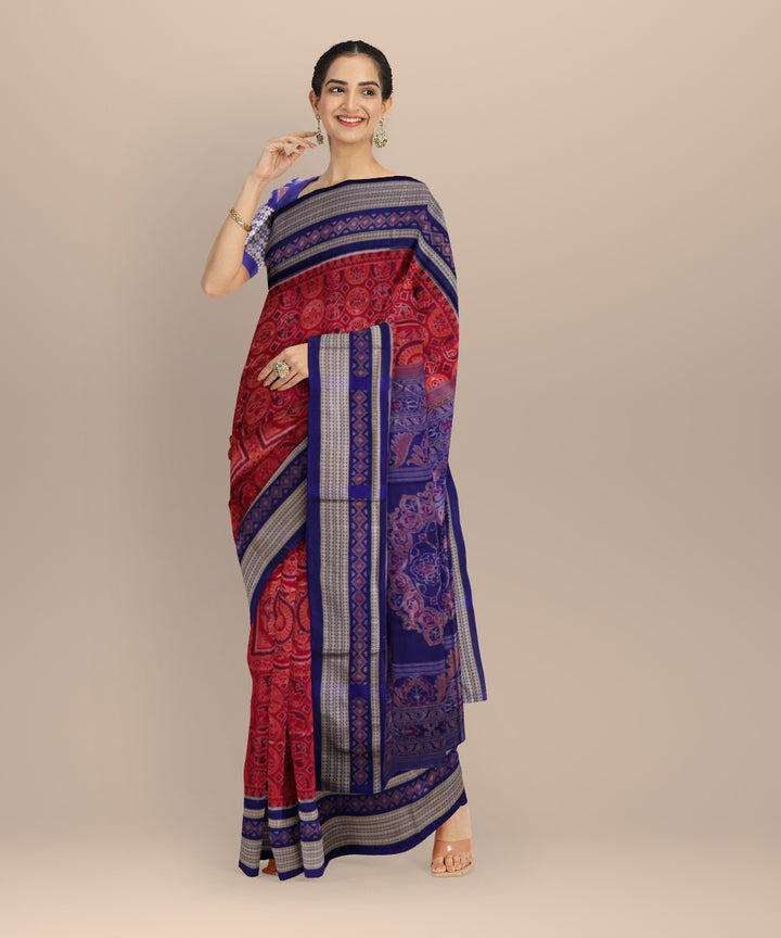 Pink dark blue cotton silk handloom sambalpuri saree