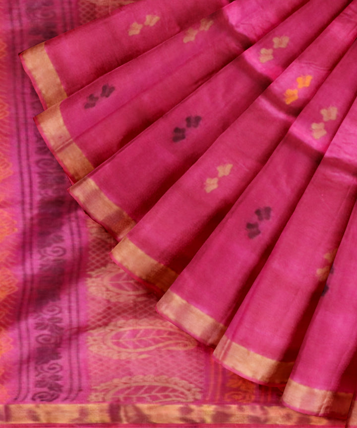 Pink Golden Silk Handloom Tassar Saree
