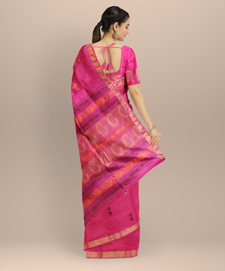 Pink golden silk handloom tussar saree