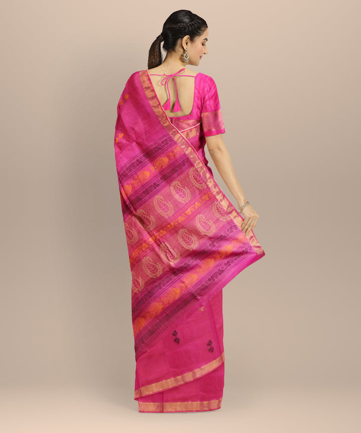 Pink Golden Silk Handloom Tassar Saree