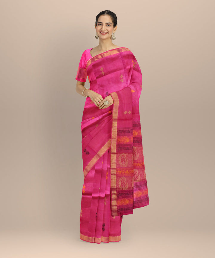 Pink golden silk handloom tussar saree
