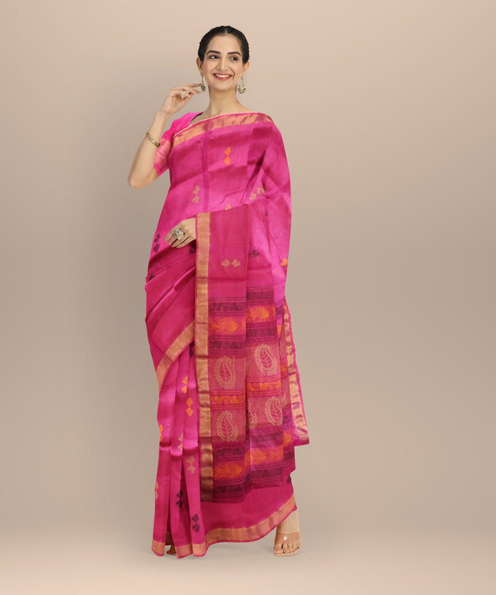 Pink Golden Silk Handloom Tassar Saree