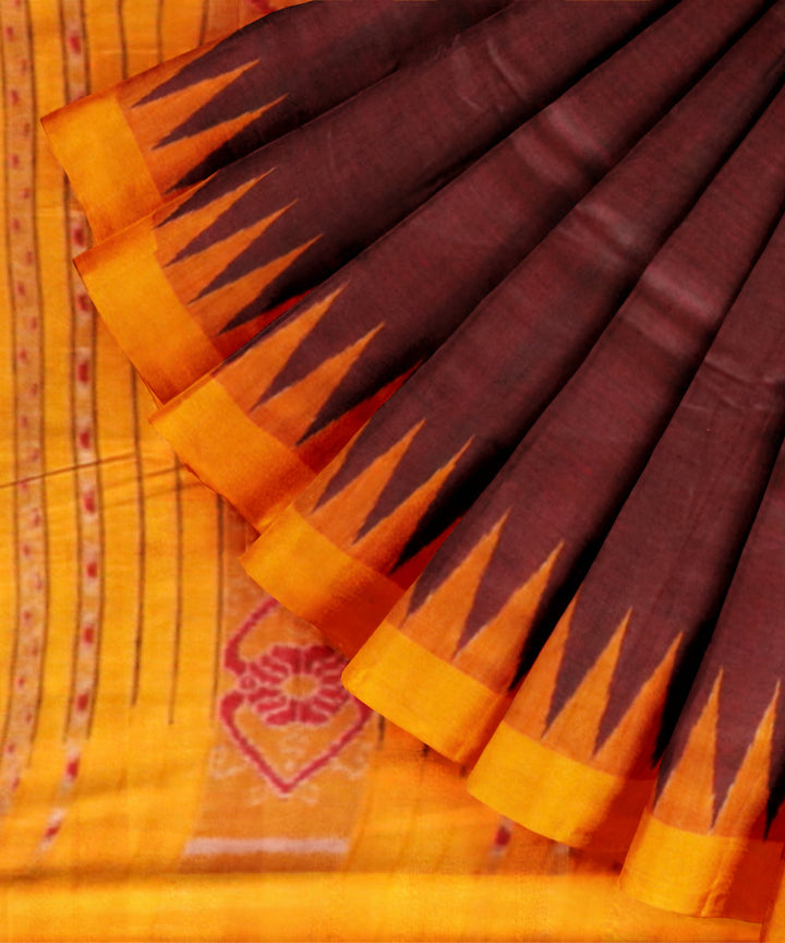 Maroon chrome yellow silk handloom sambalpuri saree