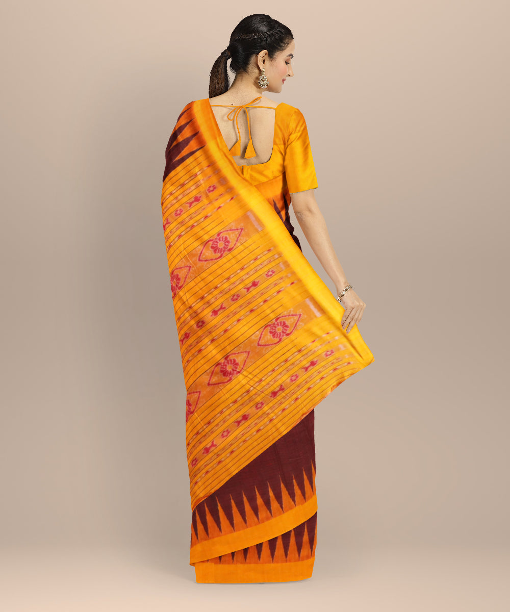 Maroon chrome yellow silk handloom sambalpuri saree