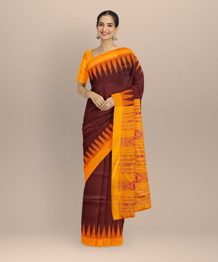 Maroon chrome yellow silk handloom sambalpuri saree