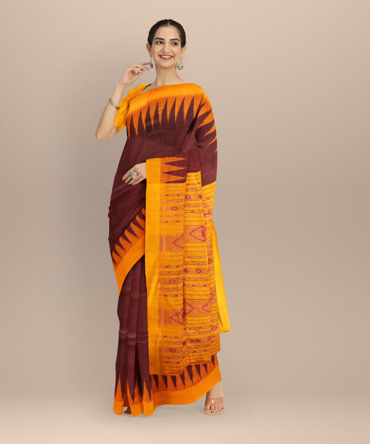 Maroon chrome yellow silk handloom sambalpuri saree