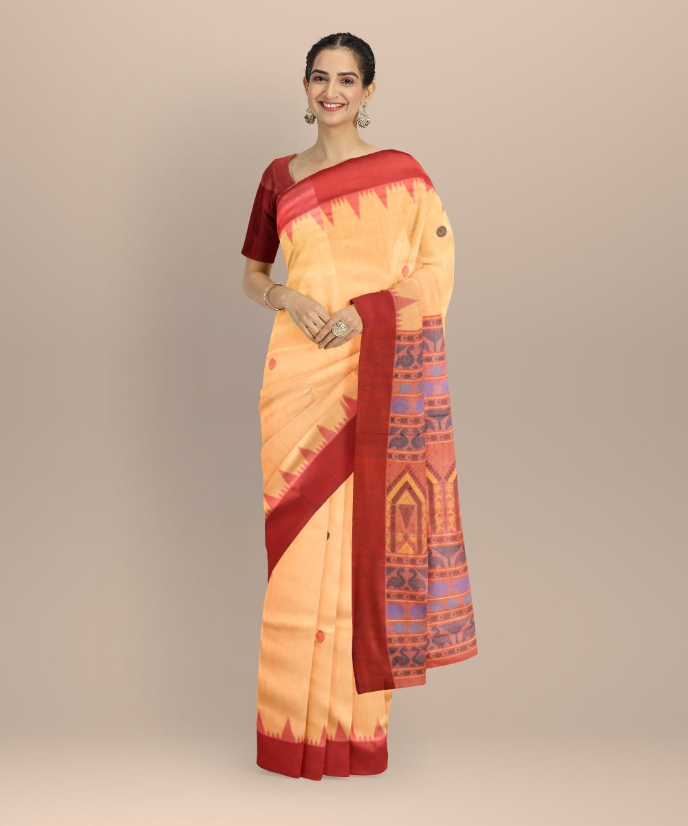 Beige brick road silk handloom sambalpuri saree