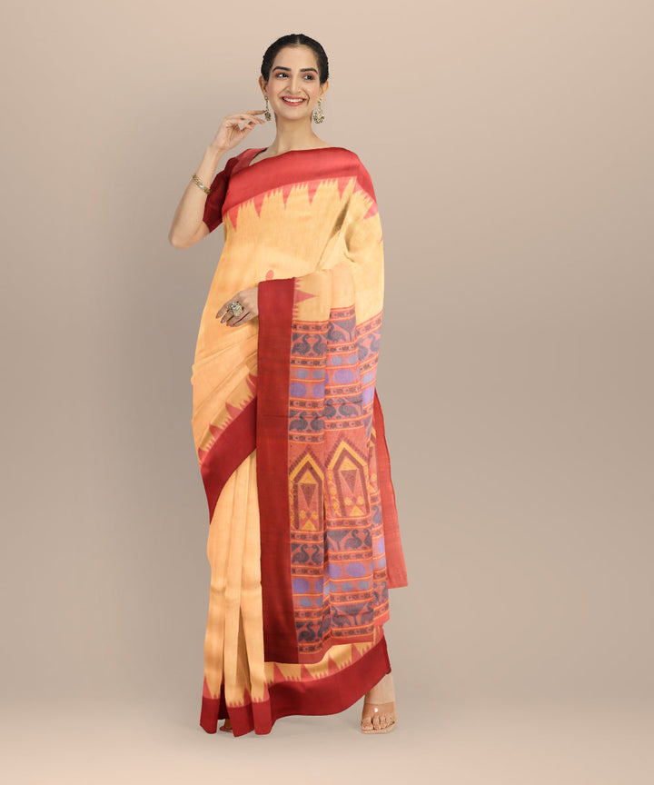 Beige brick road silk handloom sambalpuri saree