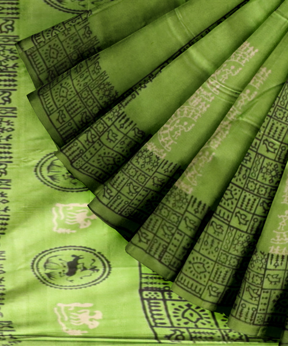 Light green black silk handloom sambalpuri saree