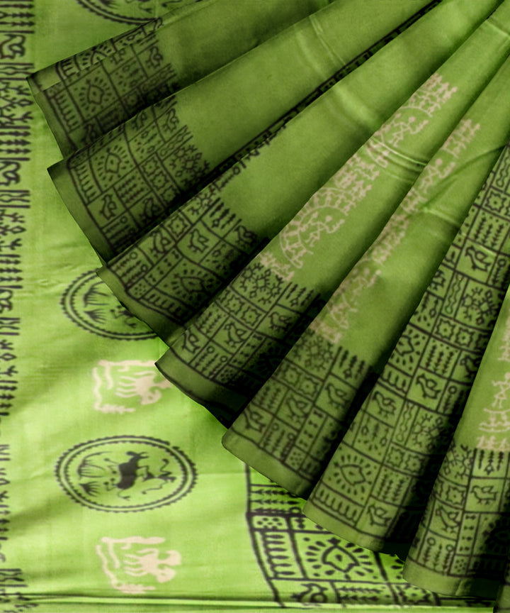 Light green black silk handloom sambalpuri saree