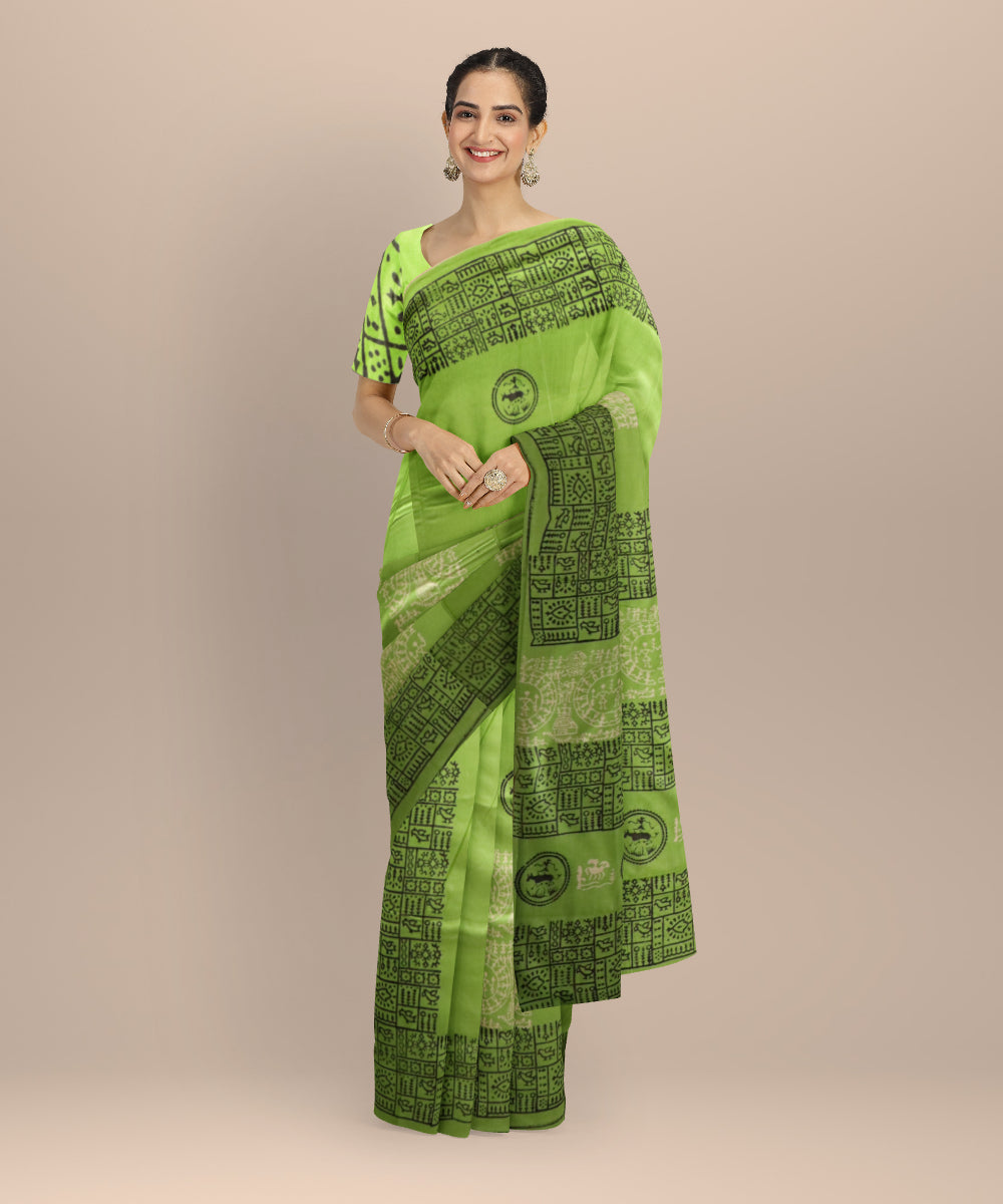 Light green black silk handloom sambalpuri saree