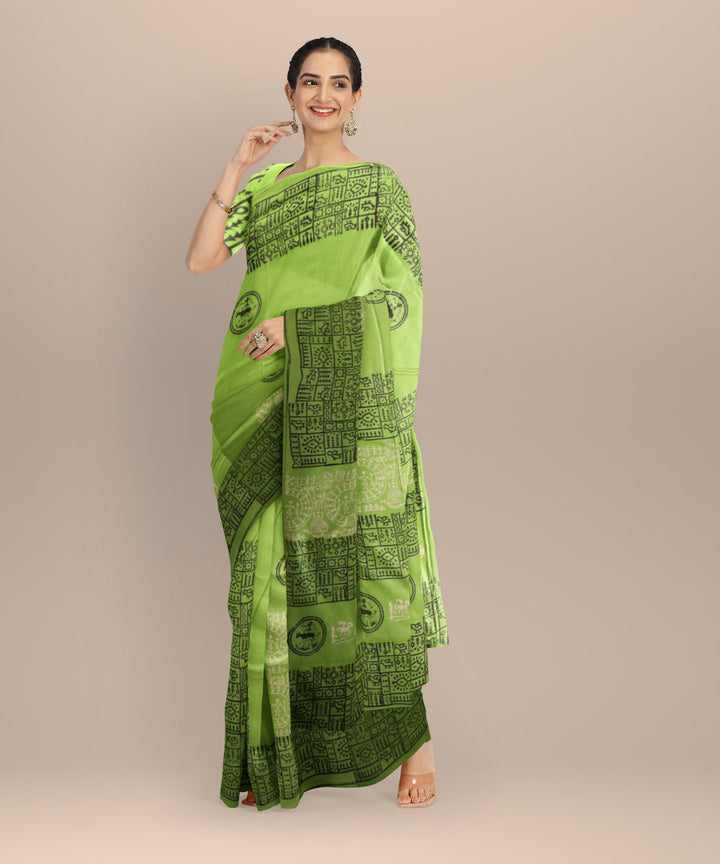 Light green black silk handloom sambalpuri saree