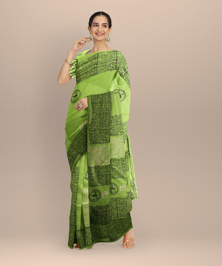Light green black silk handloom sambalpuri saree