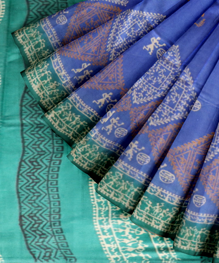 Navy blue turquoise silk handloom sambalpuri saree