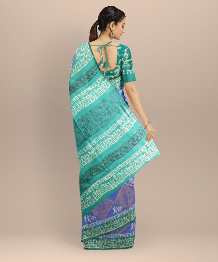 Navy blue turquoise silk handloom sambalpuri saree