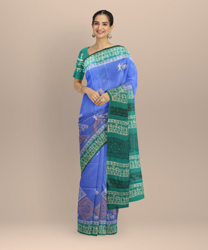 Navy blue turquoise silk handloom sambalpuri saree