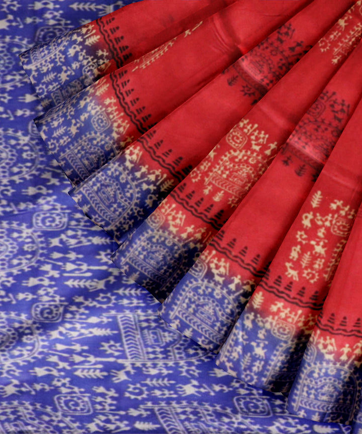 Red dark blue silk handloom sambalpuri saree