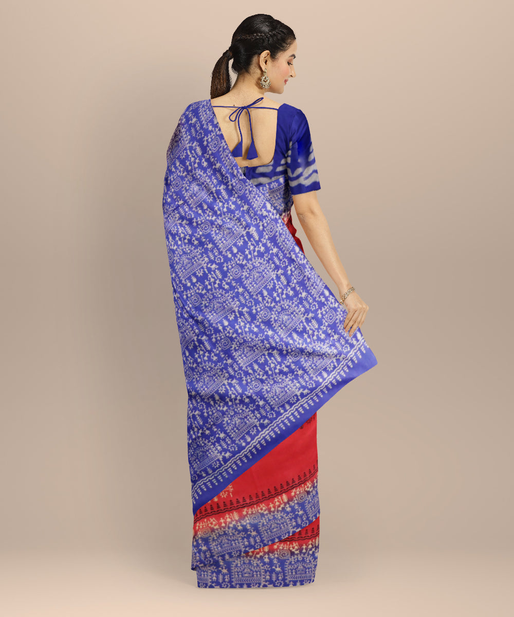 Red dark blue silk handloom sambalpuri saree
