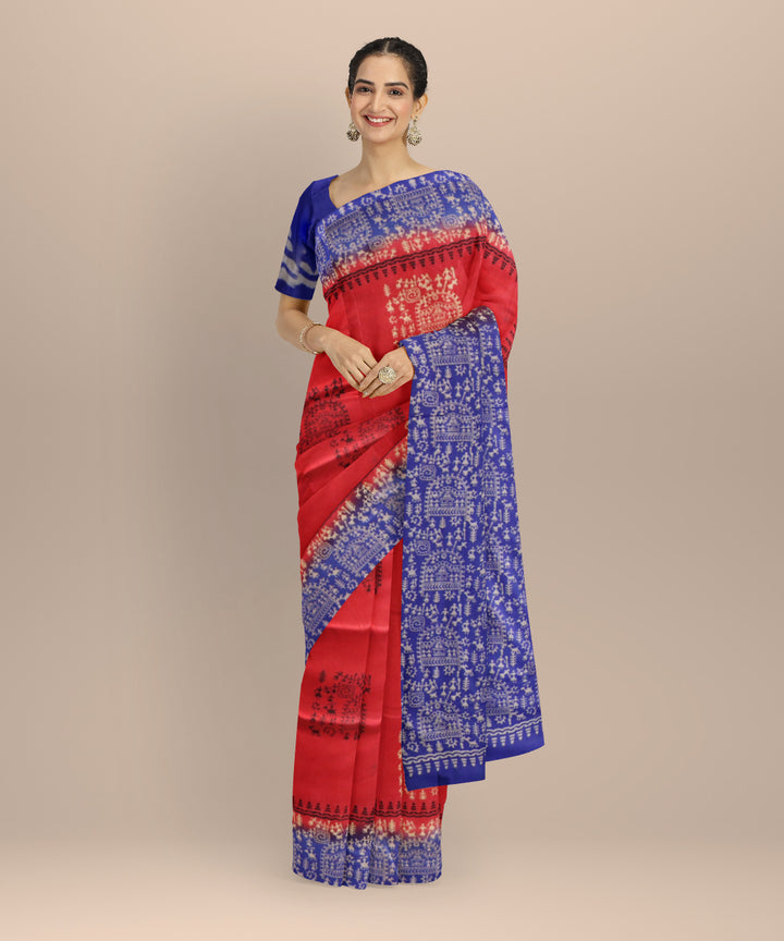 Red Dark Blue Silk Handloom Sambalpuri Saree 2