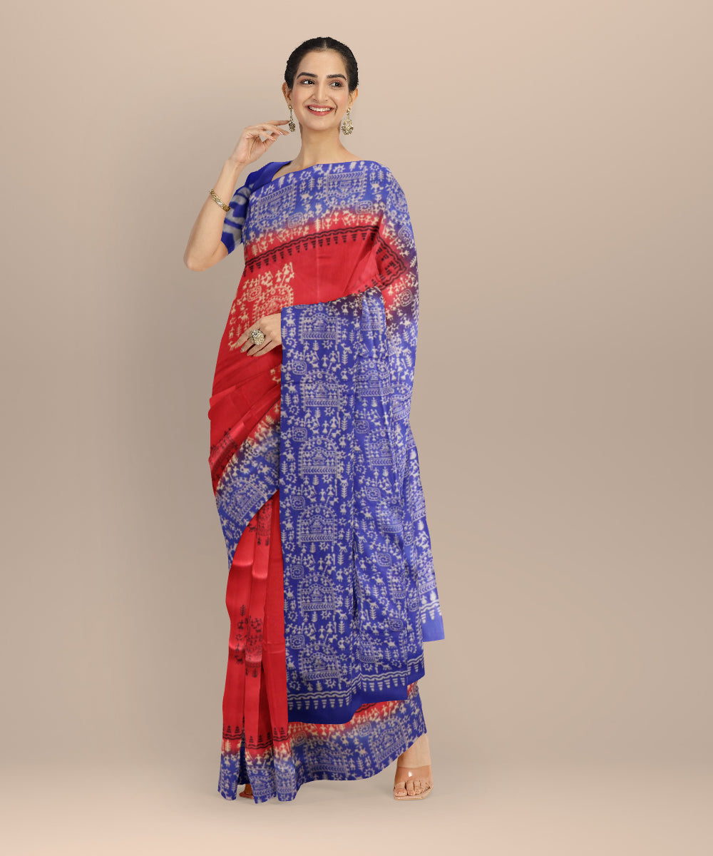 Red dark blue silk handloom sambalpuri saree