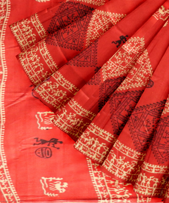 Red cream black silk handloom sambalpuri saree