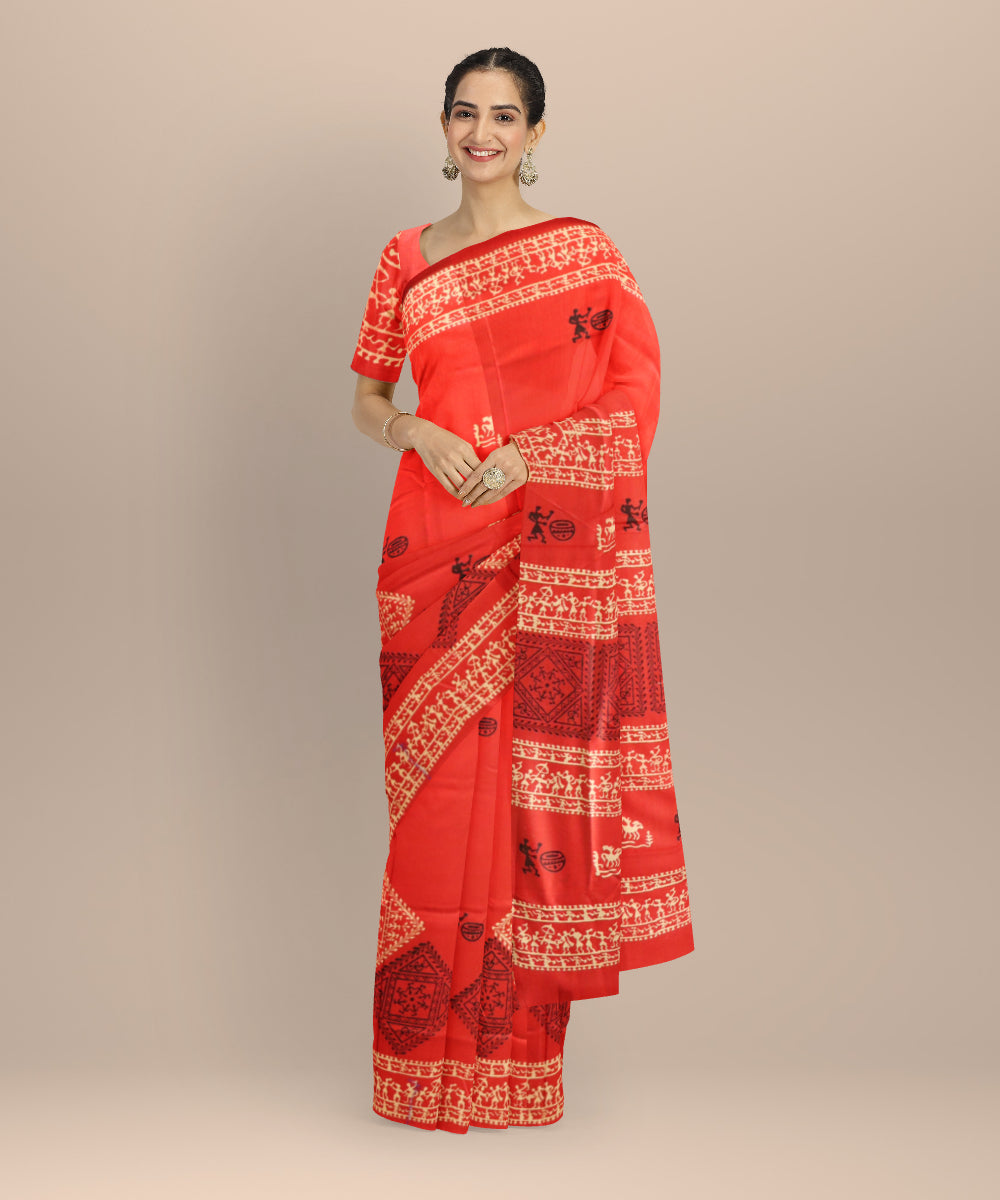 Red Cream Black Silk Handloom Sambalpuri Saree