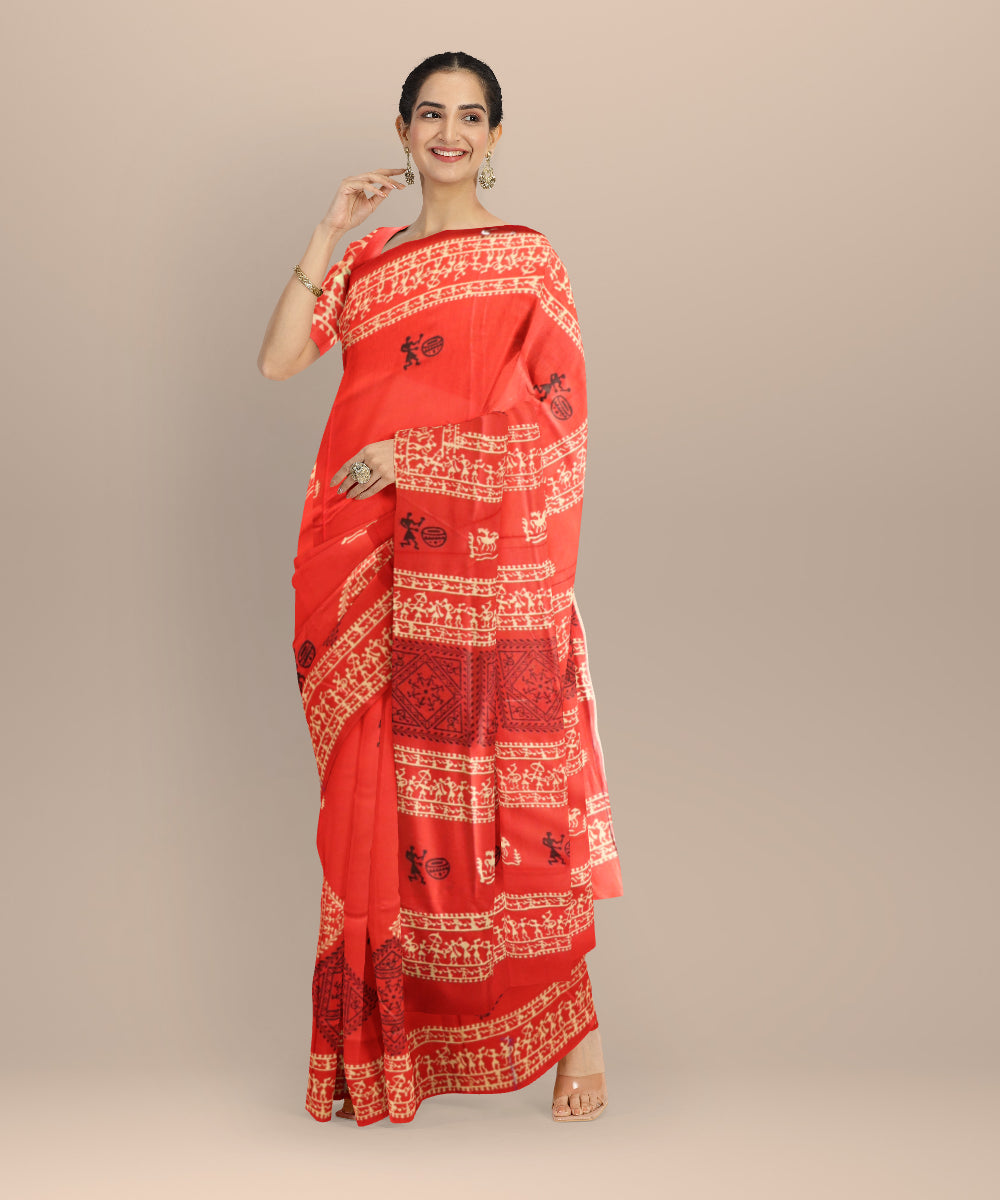 Red Cream Black Silk Handloom Sambalpuri Saree